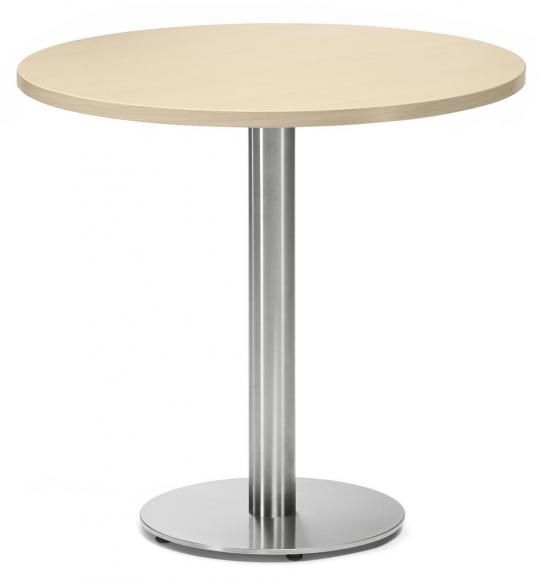 Tisch PARMA, mit runder Platte in ahorn. H75,5 cm & Edelstahlgestell